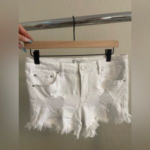 F21 - Women’s Distressed White Denim Shorts - Size 28